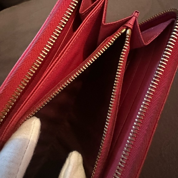 Prada Red Saffiano Leather Zip Around Wallet - Picture 12 of 17